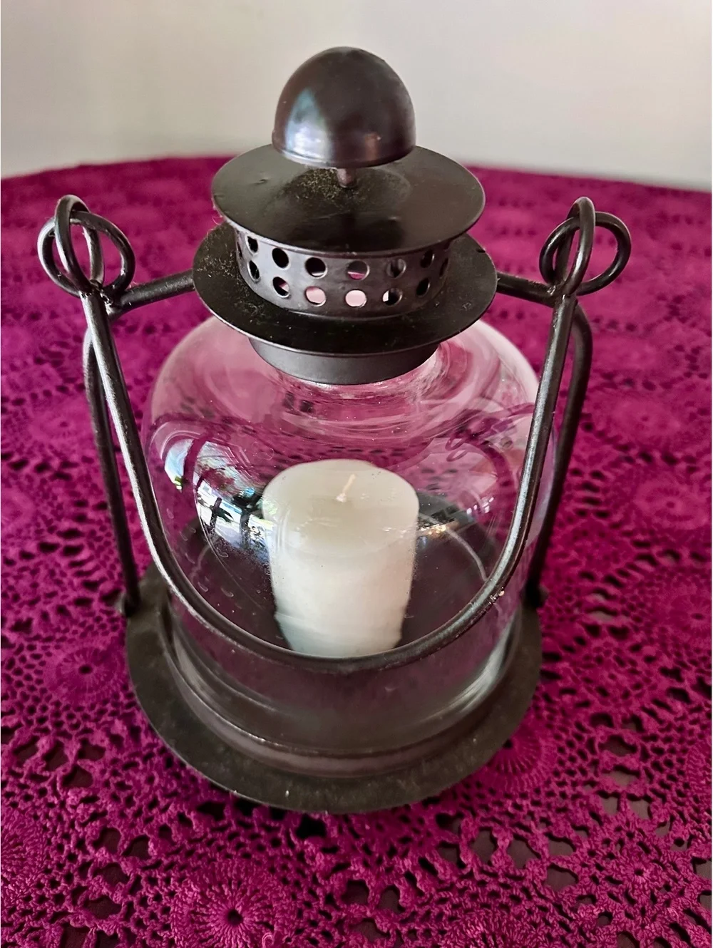 Vintage Indoor / Outdoor Black Metal Glass Dome Latern